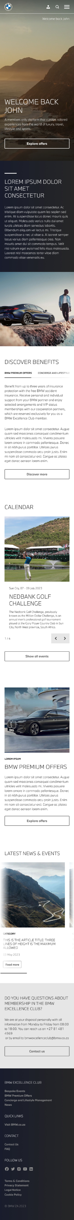 BMW Excellence Club Landing Page Mobile